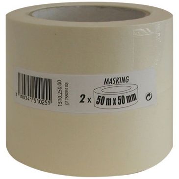 Ruban de masquage - 50 mm x 50 m - - beige - lot de 2 rouleaux 