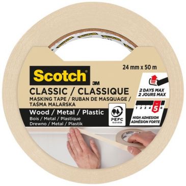Ruban de masquage classique - bois/métal/plastique - ligne droite - 24 mm x