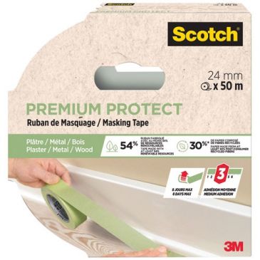 Ruban de masquage - premium protect - plâtre/métal/bois - 24 mm x 50 m - ve