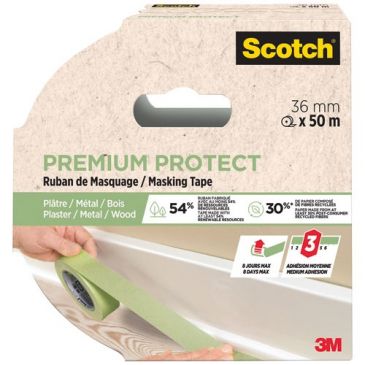 Ruban de masquage - premium protect - plâtre/métal/bois - 36 mm x 50 m - ve
