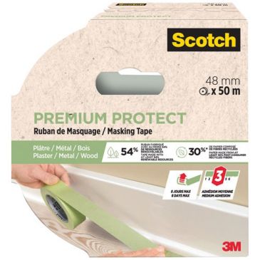Ruban de masquage - premium protect - plâtre/métal/bois - 48 mm x 50 m - ve