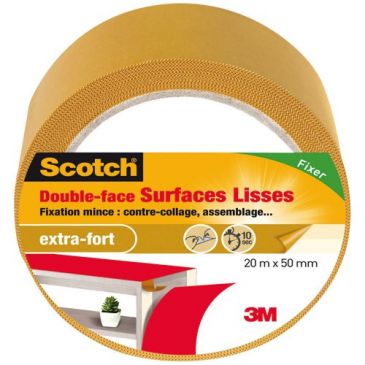 Ruban adhésif - double-face - surfaces lisses - extra-fort -50 mm x 20 m