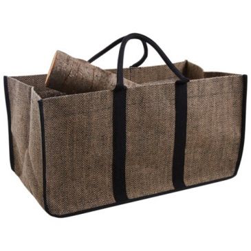 Sac à bûches en jute plastifié - motif chevron - 70 L