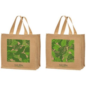 Sac cabas jute décor feuilles 30 L