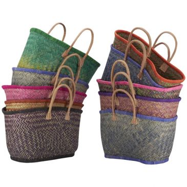Sac jonc coloré 2 anses cuir