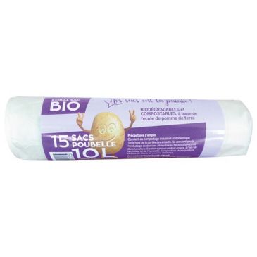 Sac poubelle 10 litres liens coulissants biodégradables x 15