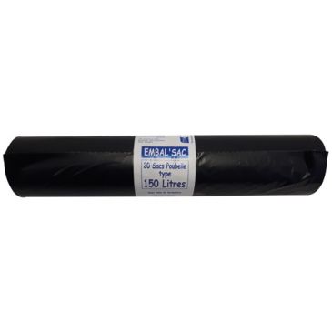 Sac poubelle 150l 65microns rouleau de 20