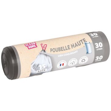 Sac poubelle haute 30 L avec poignées coulissantes x 15