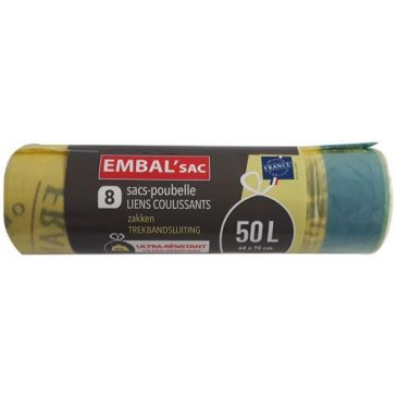 Sac poubelle jaune tri sélectif lien coulissant 50 L x 8 
