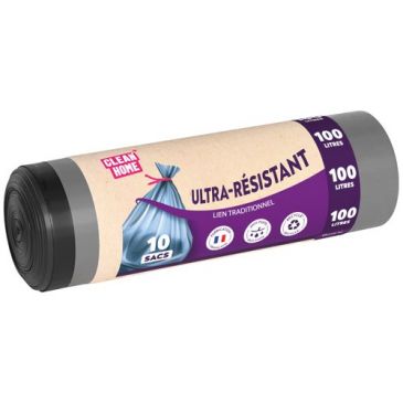 Sac poubelle ultra résistant à lien traditionnel 100 L x 10