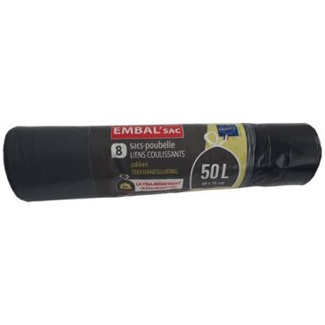 Sac poubelle ultra résistant lien coulissant 50L x 8 sacs