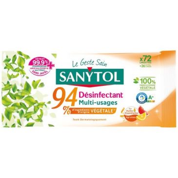 Sanytol lingettes désinfectantes agrumes x72
