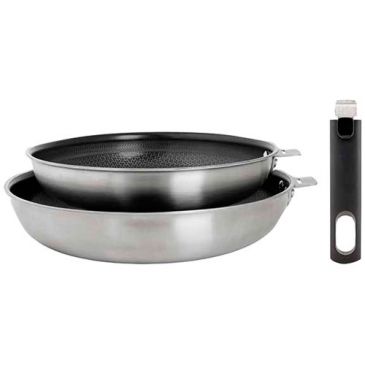 Set 2 poêles 24 et 28 cm inox revêtues + poignée - Click !