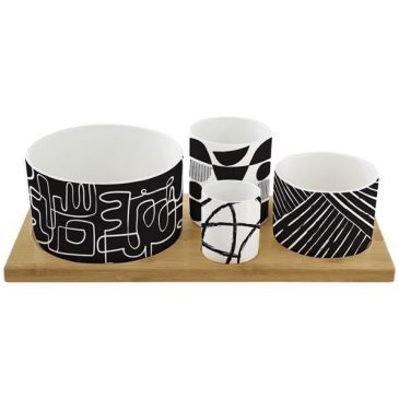 Set apéritif 4 coupelles + plateau bambou - Graphiti 
