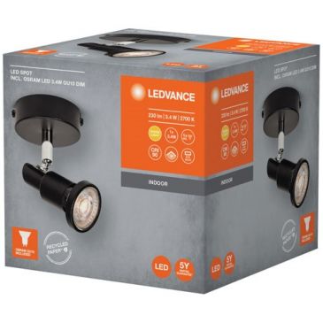 Spot LED GU10 3 W noir lumière blanc chaud