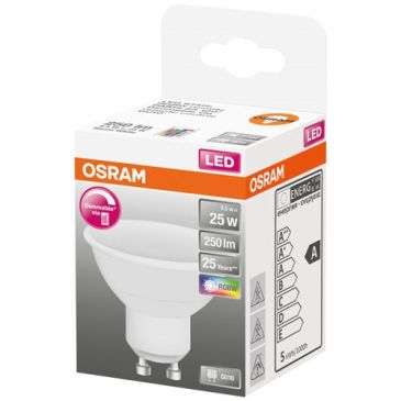 Spot LED RGBW variable+télécommande 4.5W GU10 chaud bte 1