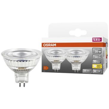 Spot mr16 led 36 verre 3.8w gu5.3 350lm 2700k chaud boite x2