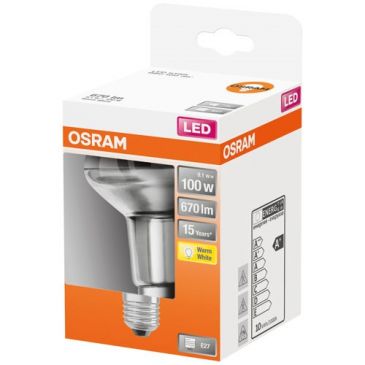 Spot r80 led verre clair 9.1w e27 chaud bte 1