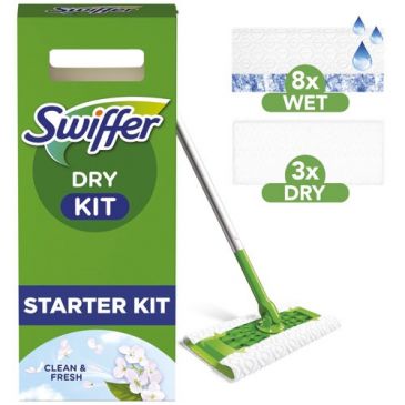 Swiffer kit balai + 8 lingettes dry +3 lingettes wet