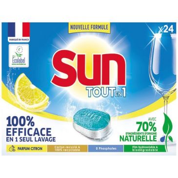 Tablettes lave-vaisselle Sun tout en 1 citron 24 doses