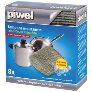 Tampon moussant - laine d'acier avec savon - lot de 8