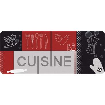 Tapis decor de cuisine rouge noir 50 x 120 cm