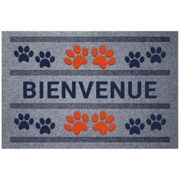 Tapis flocke estampes bienvenue patteS rouge bleu 40x60cm