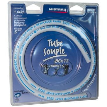 Tuyau gaz butane propane - Ø 6 mm - 1 m + 2 colliers