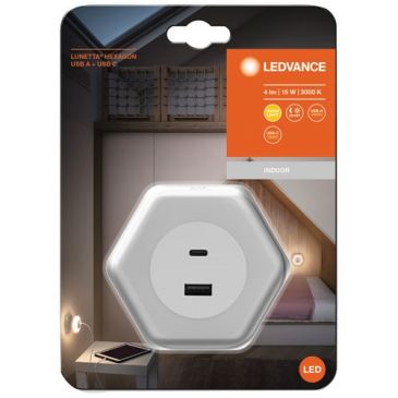 Veilleuse Lunetta Hexagon prise usb blanc chaud