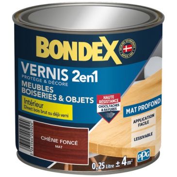 Vernis 2 en 1 Meubles & Boiseries 250 ml Mat - Chêne Foncé