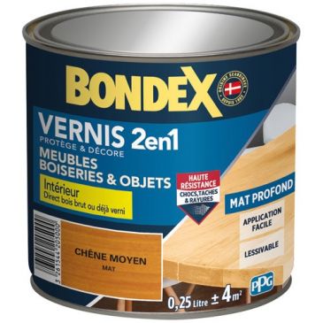 Vernis 2 en 1 Meubles & Boiseries 250 ml Mat - Chêne Moyen