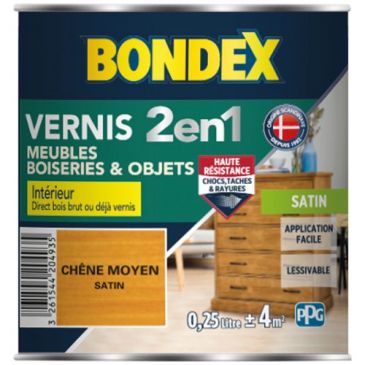 Vernis 2 en 1 Meubles & Boiseries 250 ml Satin - Chêne Moyen