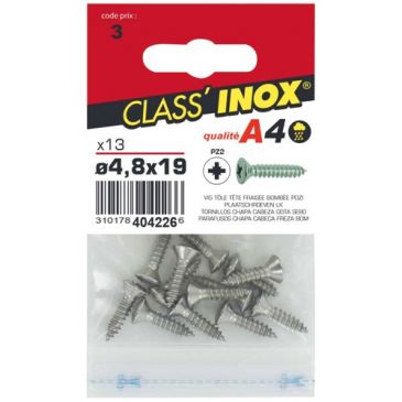 Vis inox a4 tête fraisée bombée pozidriv 4.8x19mm sachet