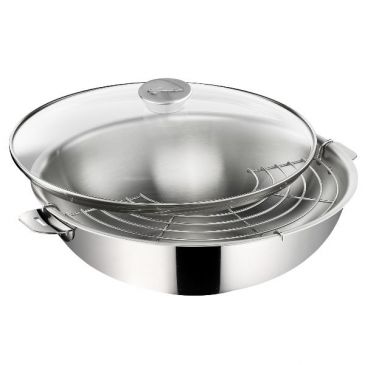 Wok 30 cm inox + grille + couvercle  - Salvaspazio+